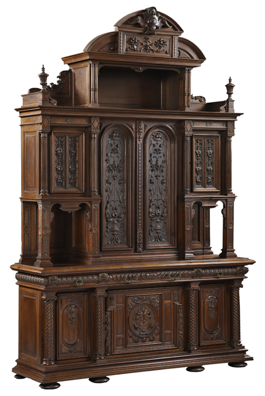 Monumental sideboard, part of a 12-piece dining room suite by the French maker Emile Leger. Crescent City Auction Gallery image.